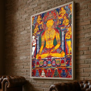 Lebendige Buddha Meditation Leinwand, tibetisch-buddhistische Wandkunst, spirituelle Wohnkultur, östliche religiöse Malerei, heilige Leinwand-Kunstwerk