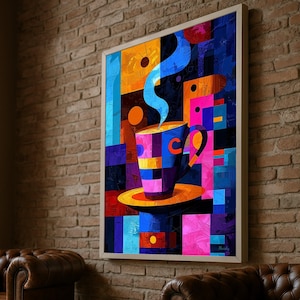 Abstract Coffee Cup Canvas Wall Art, Colorful Modern Kitchen Decor, Vibrant Beverage Painting, Contemporary Coffee Art for Home