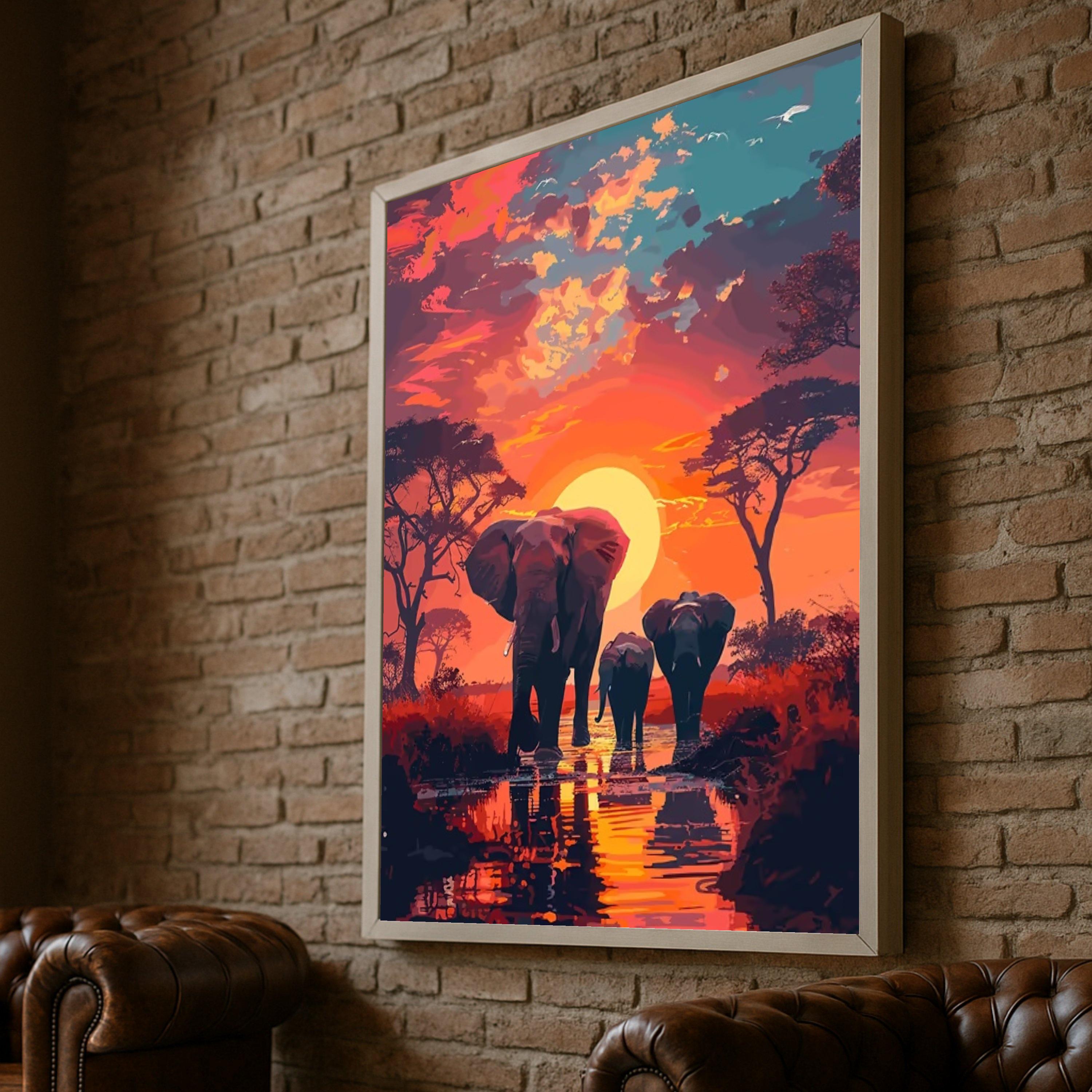 Elefantes al atardecer arte - Etsy México, image size:3000x3000