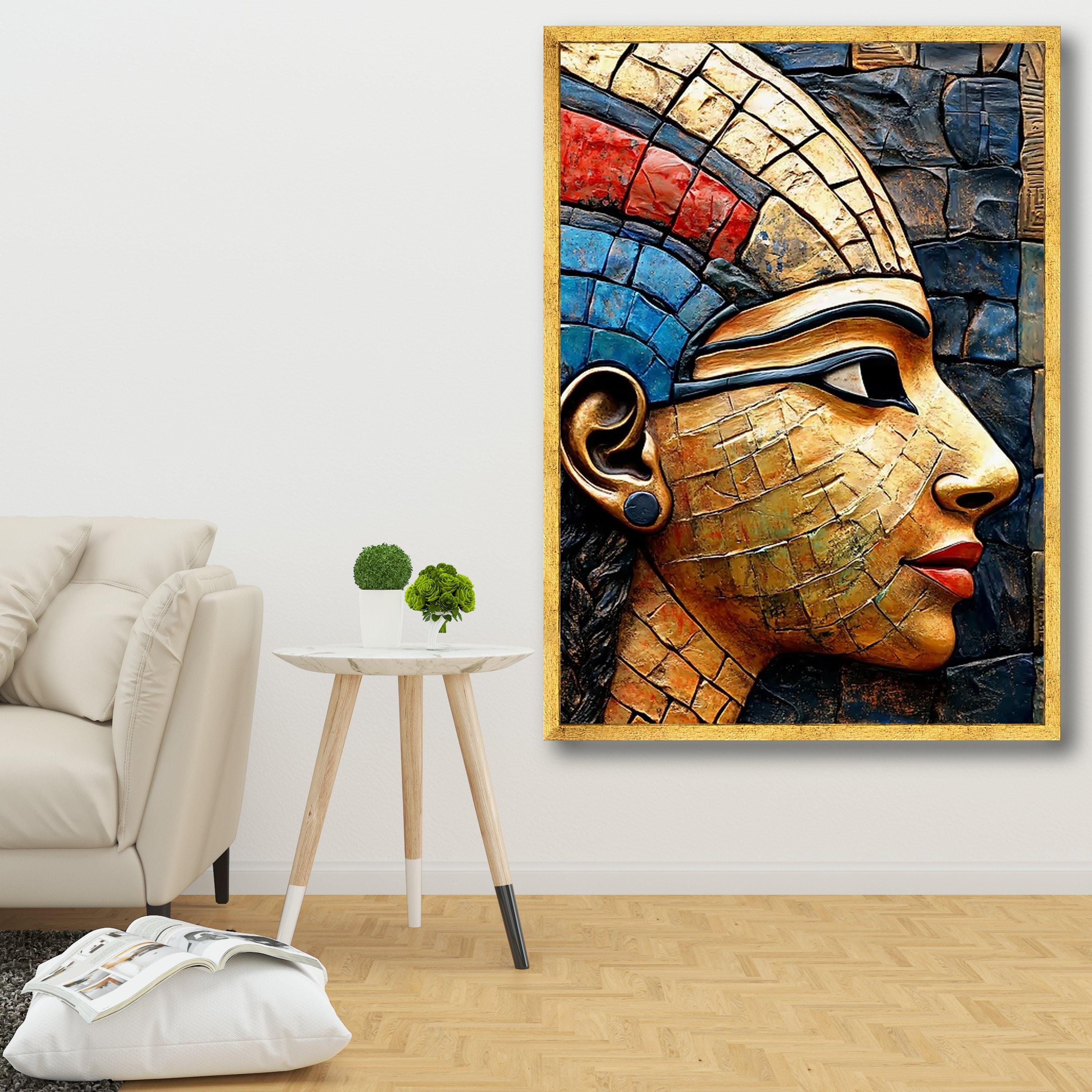 海外レア　エジプトデザイン　アート 古代エジプト女王のキャンバス壁アート、ネフェルティティの横顔画