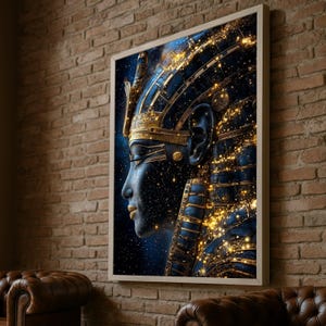 Majestic Egyptian Pharaoh Canvas, Ancient Egypt Wall Art, Gold and Blue Royal Portrait, Historic Decorative Canvas, Statement Home Décor