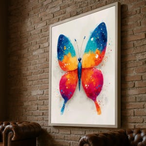 Vibrant Butterfly Canvas Wall Art, Colorful Insect Print, Abstract Nature Decor, Bright Wildlife Painting, Ready to Hang Home Decoration