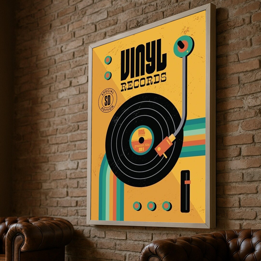 Retro Vinyl Records Canvas Wall Art, Vintage Turntable Design, Music ...