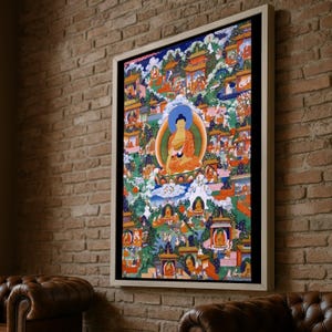 Tibetischer Buddha Thangka Leinwand Wandkunst, spirituelle buddhistische Dekoration, Meditation Kunstdruck, Zen Dekoration, Heilige östliche Malerei