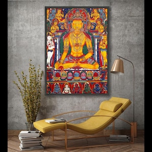 Lebendige Buddha Meditation Leinwand, tibetisch-buddhistische Wandkunst, spirituelle Wohnkultur, östliche religiöse Malerei, heilige Leinwand-Kunstwerk