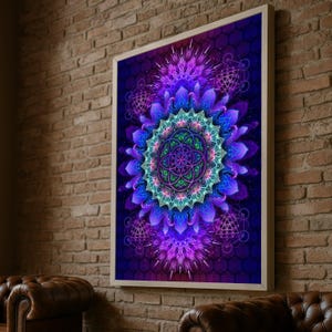 Vibrant Sacred Geometry Mandala Canvas, Psychedelic Wall Art, Spiritual Home Decor, Abstract Pattern Canvas, Meditation Room Decoration