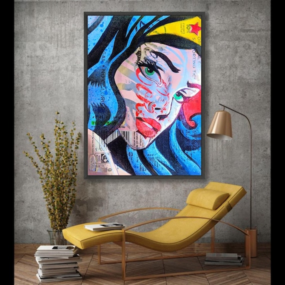 Vibrant Pop Art Portrait Canvas, Urban Street Art Style, Colorful