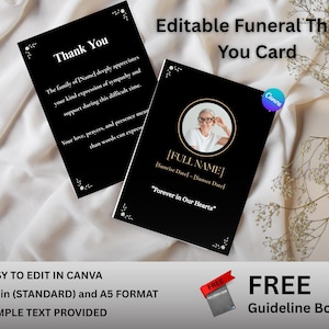 Floral Editable Funeral Thank You Card – Memorial Thank You Note, Celebration of Life, Canva Template