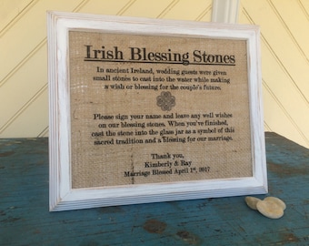 Irish Blessing Stones Sign - Wedding Burlap Decor - Celtic Marriage Decor on Burlap - Custom Designs