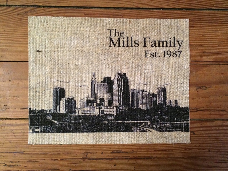 Burlap North Carolina Raleigh Skyline Art Print Housewarming Etsy