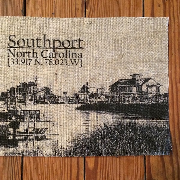 Burlap North Carolina Southport NC Art Print - Housewarming Gift - Home Decor - State Pride - Southport NC - Coastal North Carolina