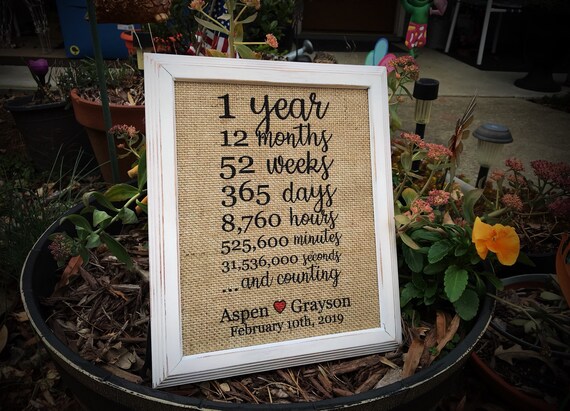 First Anniversary Burlap Print 1 Year 12 Months Etsy