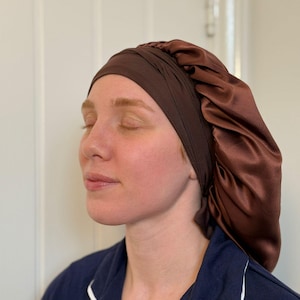 Gorro de dormir de doble capa, 100 % seda morera charmeuse, para dormir por la noche.