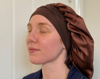 100%  Charmeuse Mulberry Silk Hair Bonnet | Double Layered Sleep Cap for Night Stays On