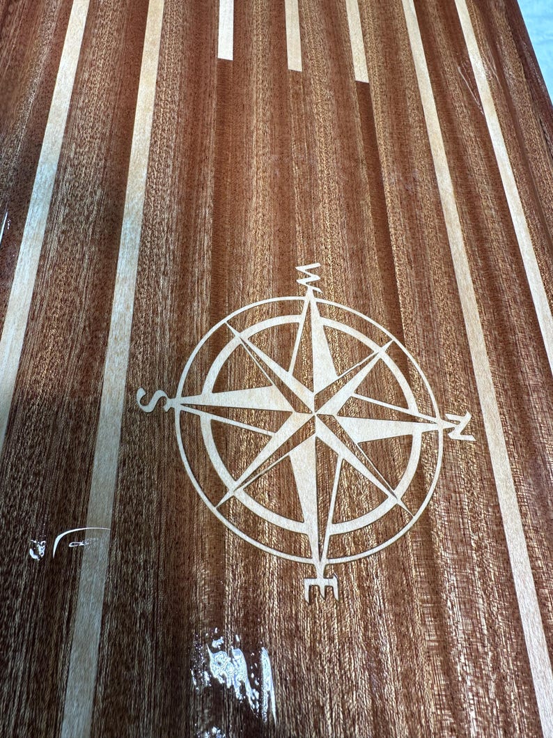 Nautical Sapele & Maple Tray Compass Rose Inlay Brass Accents ...