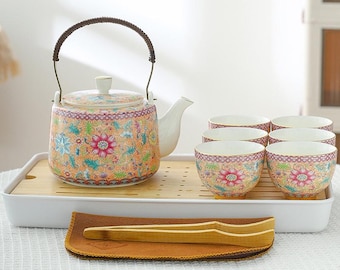 Keramische Gongfu-theeset | Bloementheepot met kopjes
