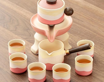 Roze keramieken theeservies | Creative Stone Mill-theeset | Kungfu-theeset | Theeservies dames | Vintage theeservies | Theeceremonie theeset