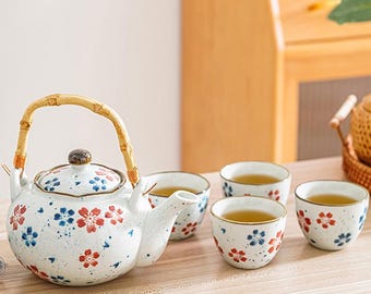 Juego de té de cerámica floral hecho a mano / Estilo japonés Gongfu