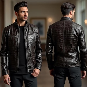 Veste Moto En Cuir De Vache Véritable Effet Crocodile — Marron Bordeaux — Tailles XS à 3XL — Marque Zayn Leather
