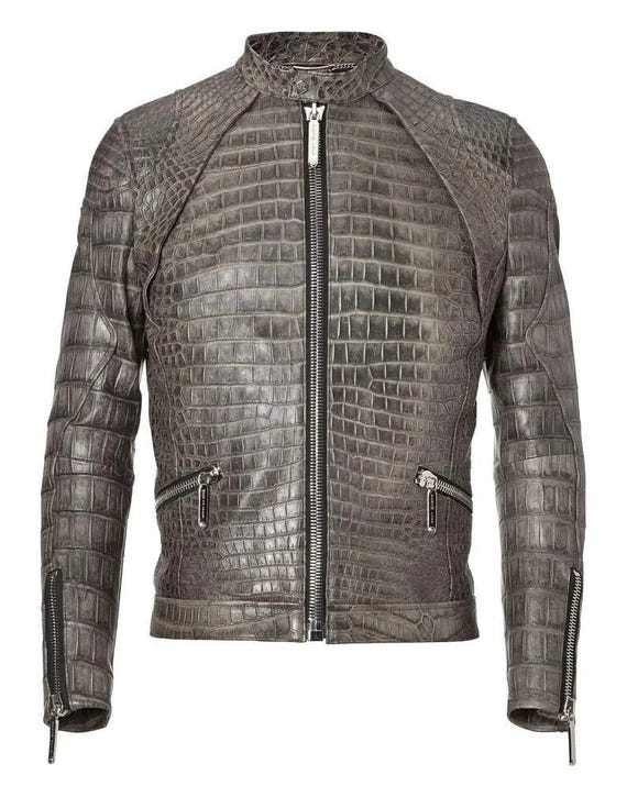 Men's Crocodile Leather Biker Jacket: Handmade Luxury Outerwear