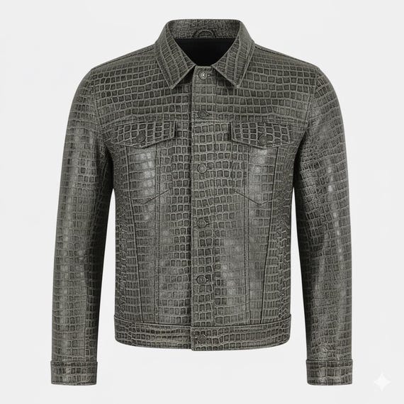 Men's Genuine Leather Crocodile Embossed Biker Jacket