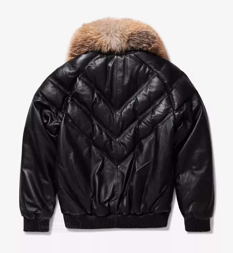 メンズ レザー V ボンバージャケット フォックスファーカラー バブル