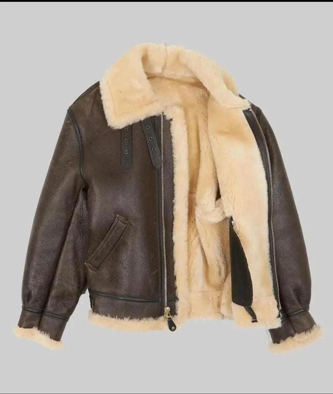 Men's B3 Bomber Shearling Leather Jacket | Brown RAF Aviator Pilot