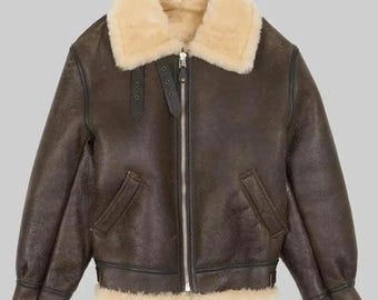 Men's B3 Bomber Shearling Leather Jacket | Brown RAF Aviator Pilot