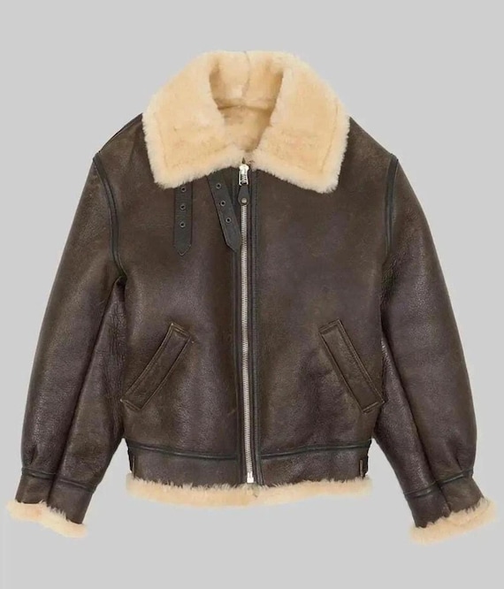 Men's B3 Bomber Shearling Leather Jacket | Brown RAF Aviator Pilot