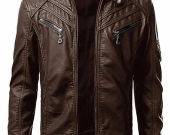 Slim Fit Sheepskin Leather Biker Jacket: Men's Motorcycle Outerwear