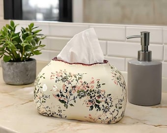 Floral Ceramic Tissue Holder | Vintage Home Decor for Living Room or Bathroom | Elegant Table Accessory and Gift Idea for Home | Bedroom