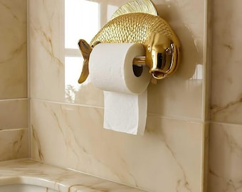 Cute Squid Paper Towel Holder – Wall Mounted Fish Design Toilet Paper Rack for Bathroom or Kitchen, No Drill Hanging Tissue Dispenser
