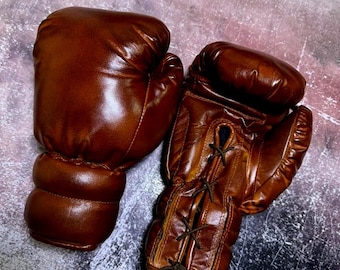 Rękawice bokserskie ze skóry vintage – ręcznie robione, sznurowane, do treningu sparingowego