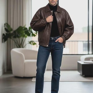 Chaqueta bomber de piel de vacuno de grano superior – Prenda de abrigo artesanal con textura granulada / Regalo para el Día del Padre