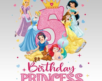 Princesa de quinto cumpleaños PNG, diseño inspirado en Disney (archivo digital)