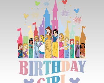 Castle Birthday Princess PNG, Cartoon Birthday Girl (Digital Download)