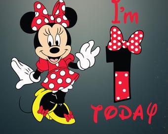 1st Birthday Girl, Cute Minnie Mouse Outfit, 2025 Bday Clip Art Png Shirt Design for Mini Lover 1 Year Old Cut File Toddler First One