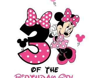 Minnie Mouse 3er Cumpleaños PNG, Niña de Cumpleaños Familiar, Transferencia Termoadhesiva (Descarga Digital)