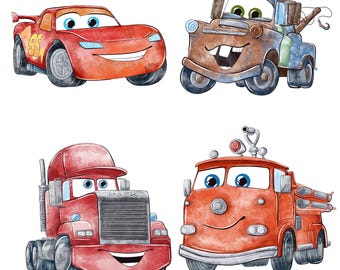 Retro Watercolor Cars PNG, Family Trip Design (Digital Download)