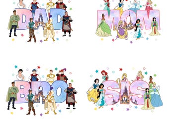 Disney Family Roles PNG Bundle • Dad Mom Brother Sister Castle Clipart • Princess Prince Party Sublimation • Instant Download