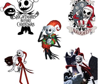 Świąteczny zestaw Jack ve Sally, plik Splash akwarela transparent do pobrania, projekt koszulki w wysokiej rozdzielczości sublimacja Png