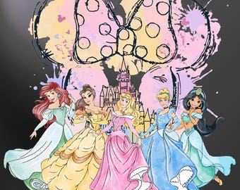Aquarel prinsessenkasteel png, ontwerp voor gezinsvakantie (digitale download)