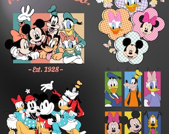 Retro Mickey and Friends Checkered PNG Bundle (Digital Download)