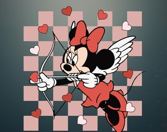 Minnie Mouse Cupid Valentine PNG, Checkered Design (Digital Download)