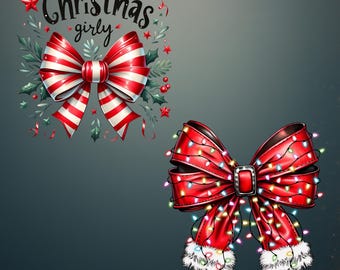 Retro Christmas Bow PNG Bundle, Elegant Festive Holiday (Digital Download)
