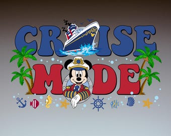 Cruise Mode PNG – Mickey Captain Clipart with Ship, Tropical Elements & Nautical Theme for Sublimation