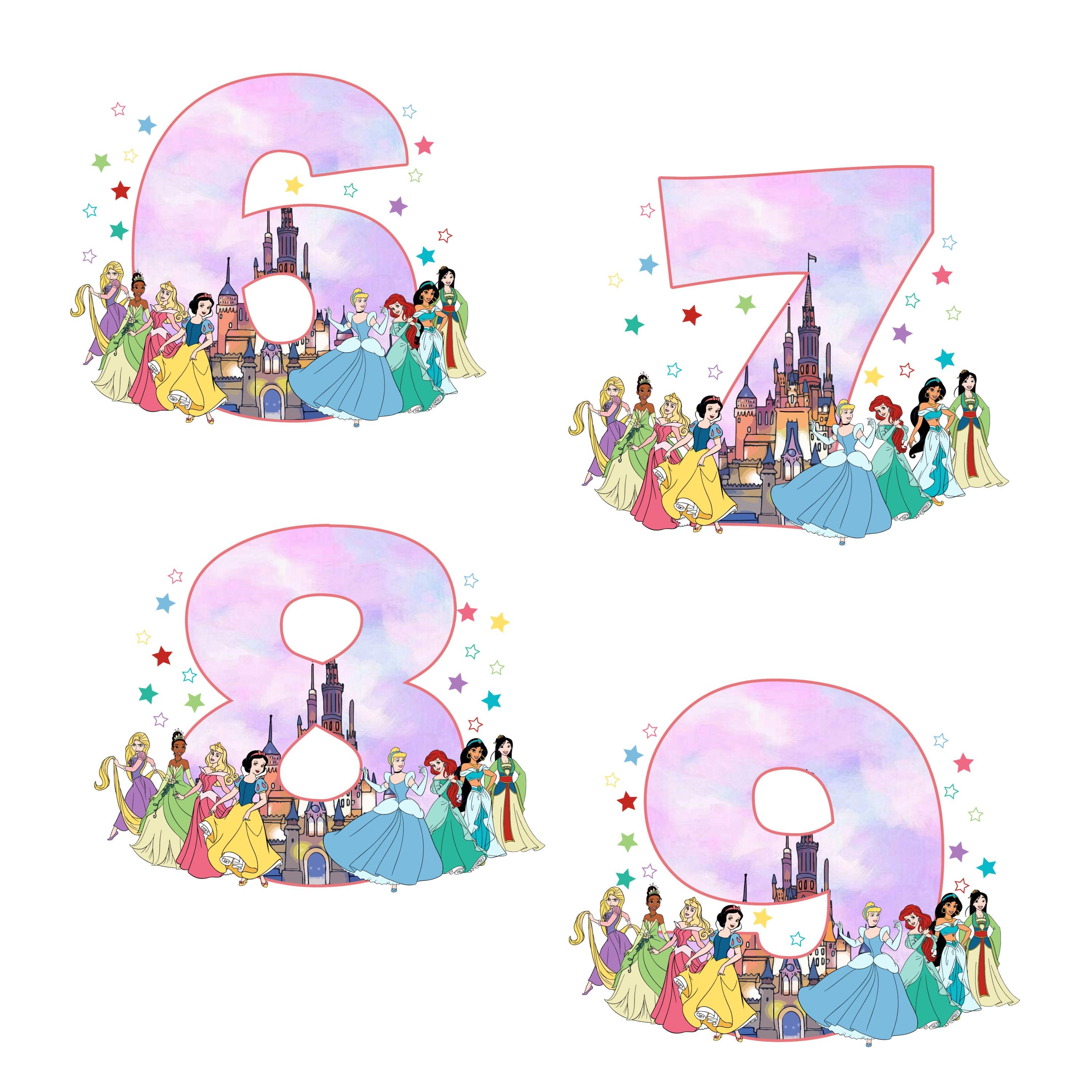 Disney Princess Birthday Numbers PNG Bundle • 6th 7th 8th 9th Birthday ...