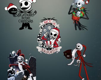 Pakiet świątecznych obrazów w formacie PNG z Jackiem i Sally, projekt sublimacji akwarelowej (pobranie cyfrowe)