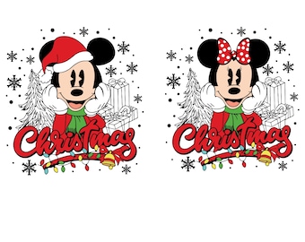 Mickey and Minnie Christmas PNG, Cartoon Doodle (Digital Download)
