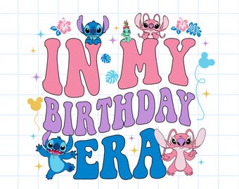 Stitch Angel Birthday Era PNG • Sublimatie tropische ballonnen (digitale download)